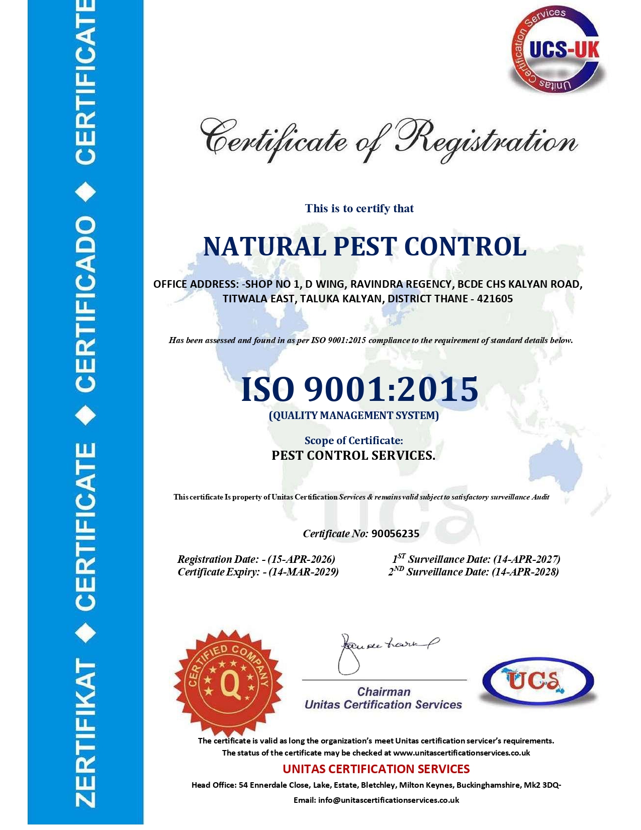 natural pest control certificate